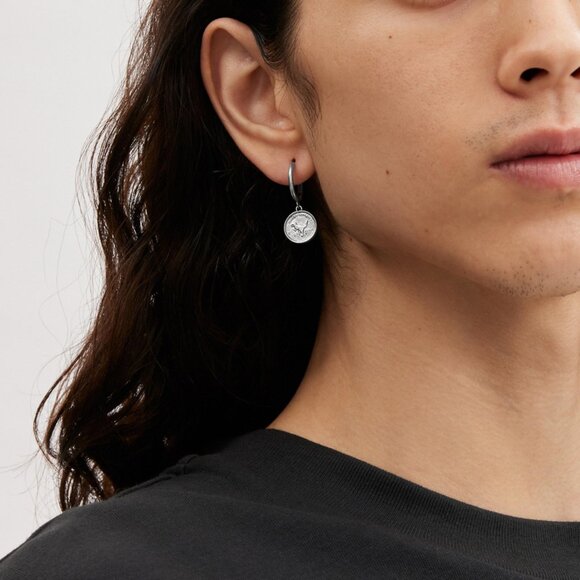 COACH Unisex Sterling Silver Signature Rexy Charm Huggie NWT - Picture 3 of 8